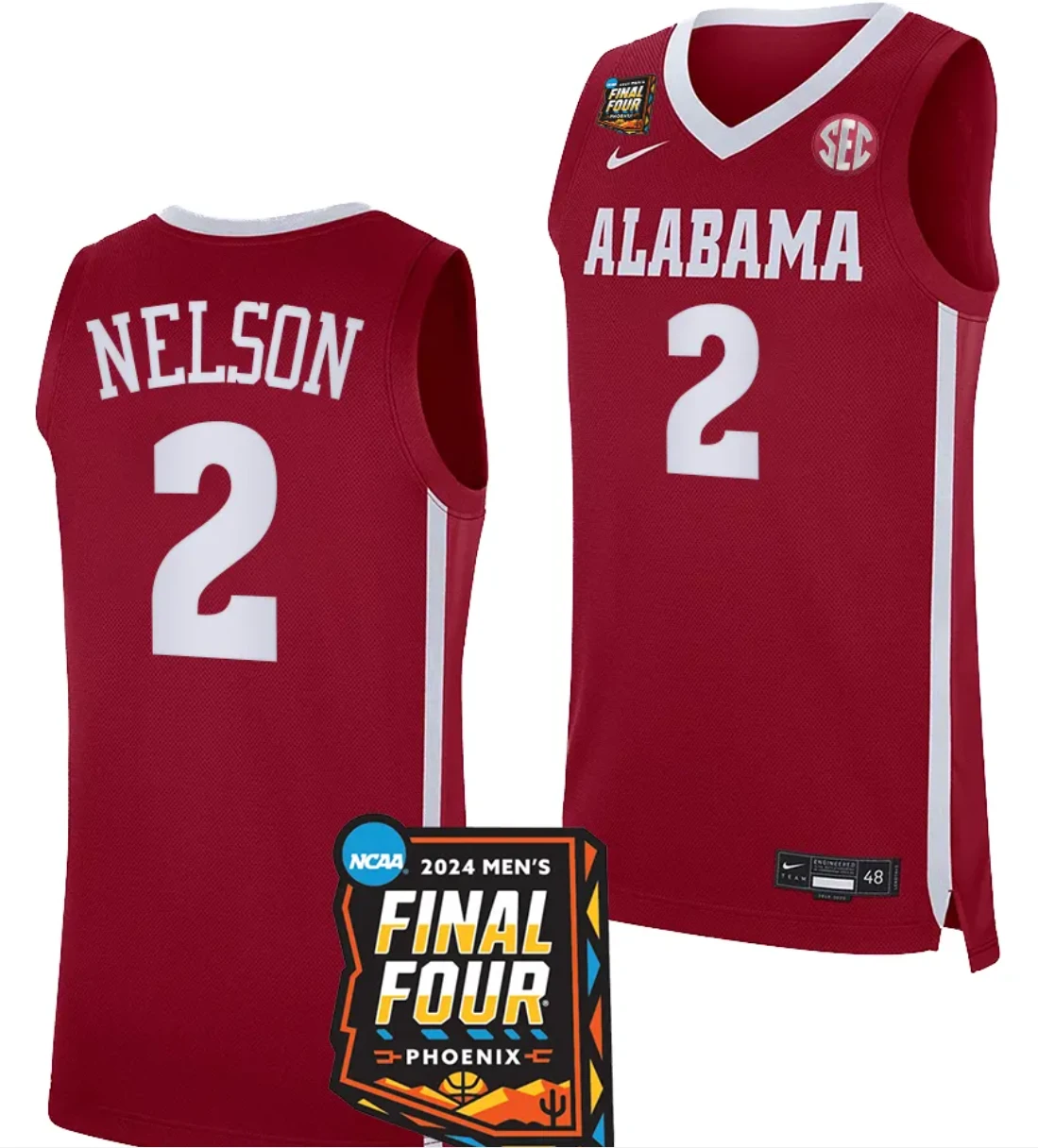 Grant Nelson Jersey #2 Alabama Crimson Tide 2024 NCAA March Madness Final Four Basketball Crimson by My store basketball