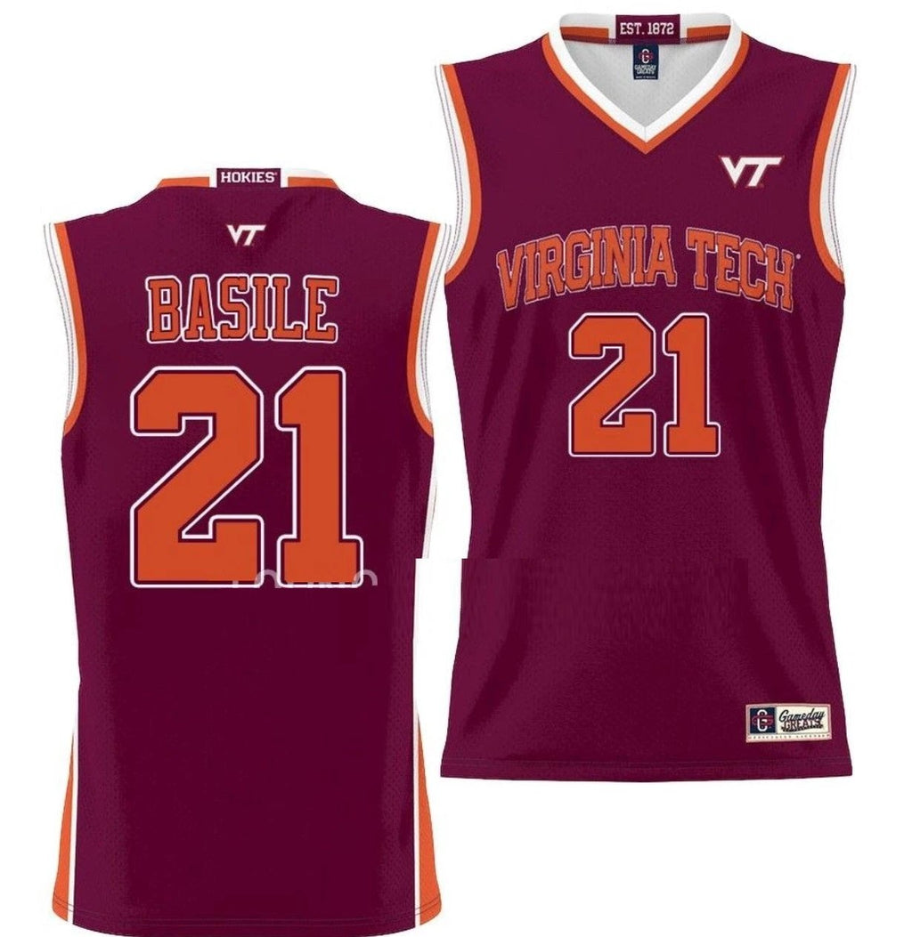 Grant Basile Jersey Virginia Tech Hokies College Basketball NIL Pick-A-Player Maroon #21 by My store basketball