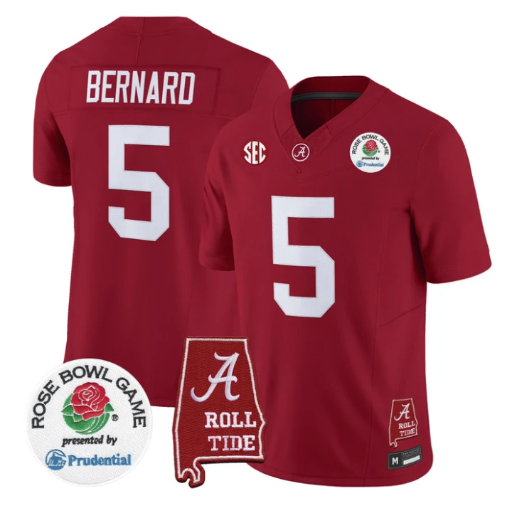 Germie Bernard Jersey #5 Alabama Crimson Tide 2026 Rose Bowl Patch Stitched by My Store NCAA Football Jerseys