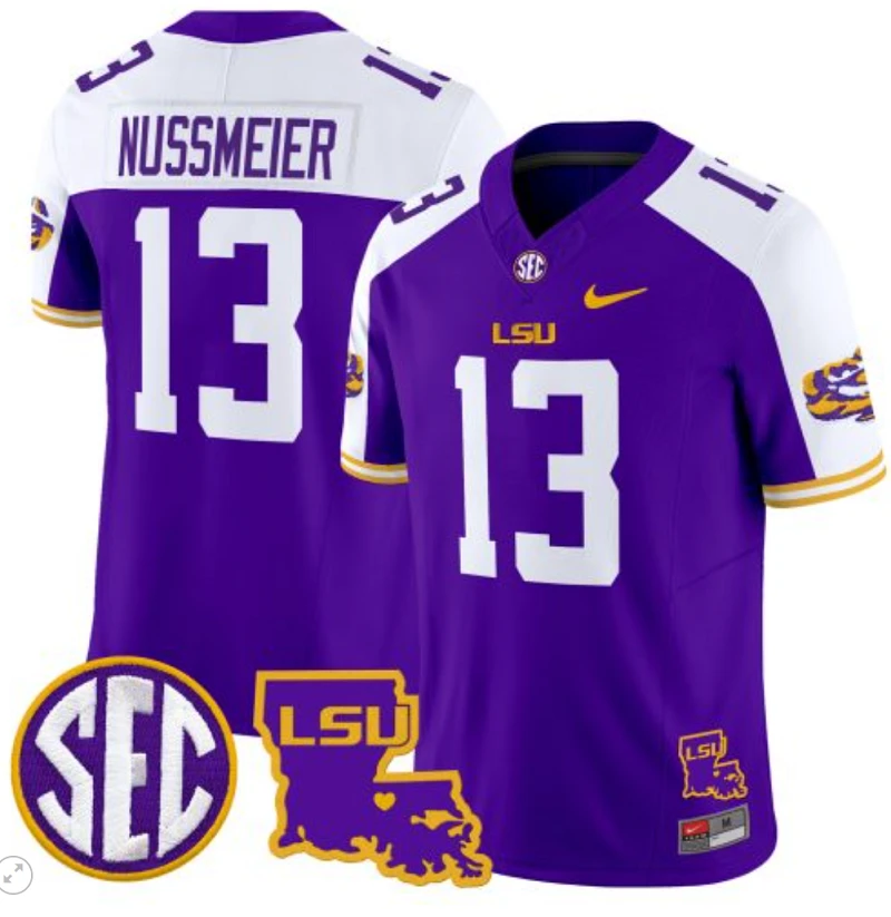 Garrett Nussmeier Jersey #13 LSU Tigers 2024 Louisiana Patch Vapor Limited College Football Stitched Purple Alternate by My Store