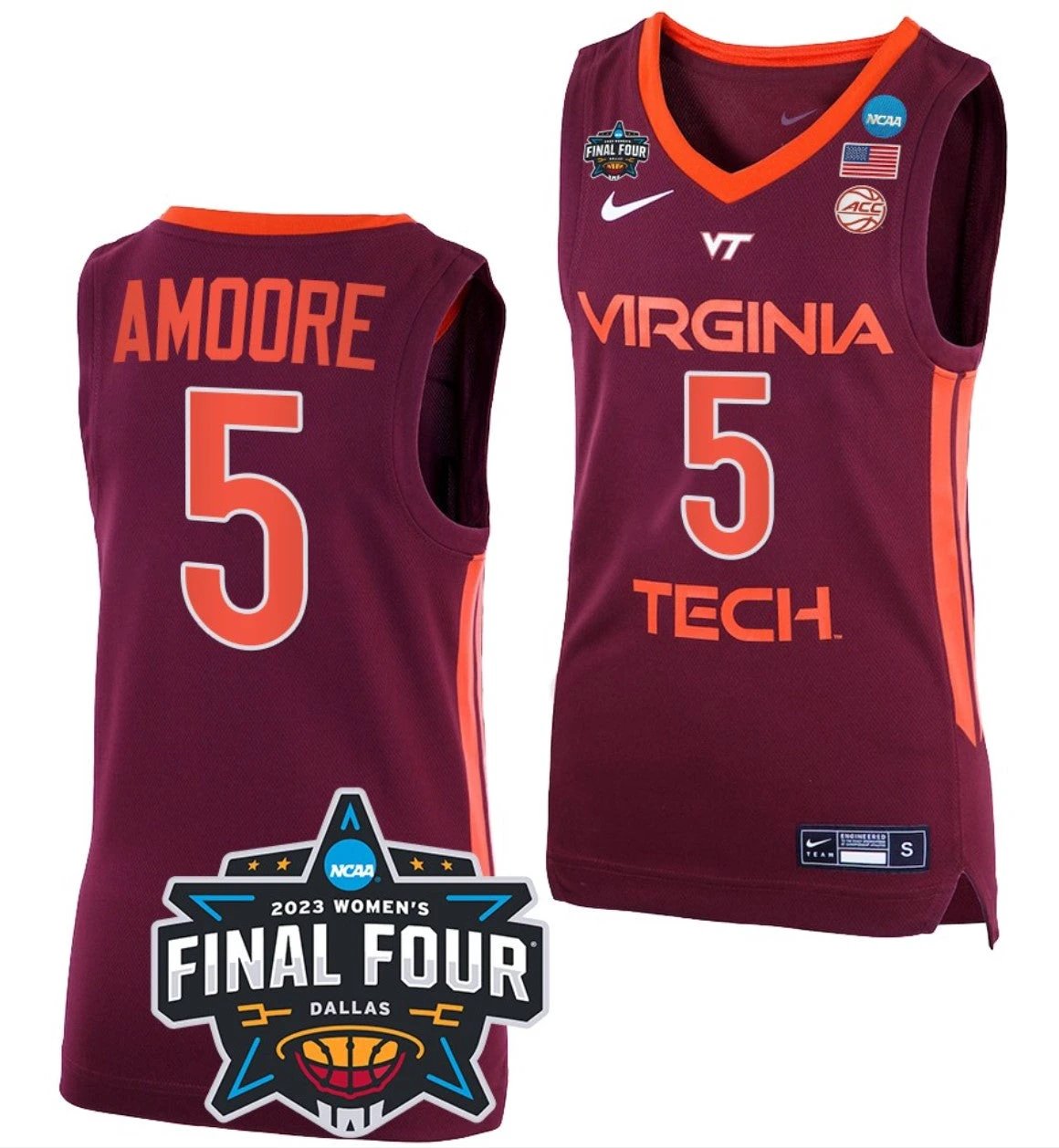 Georgia Amoore Jersey Virginia Tech Hokies College Basketball 2023 NCAA Final Four Maroon #5 by My store basketball