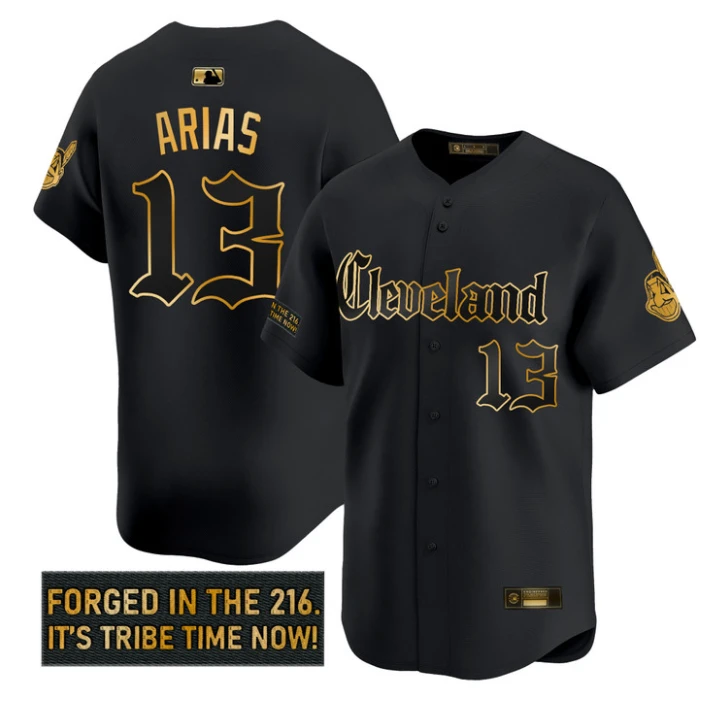 Gabriel Arias Jersey #13 Cleveland Indians Gothic Iron Edition Black Gold by My Store