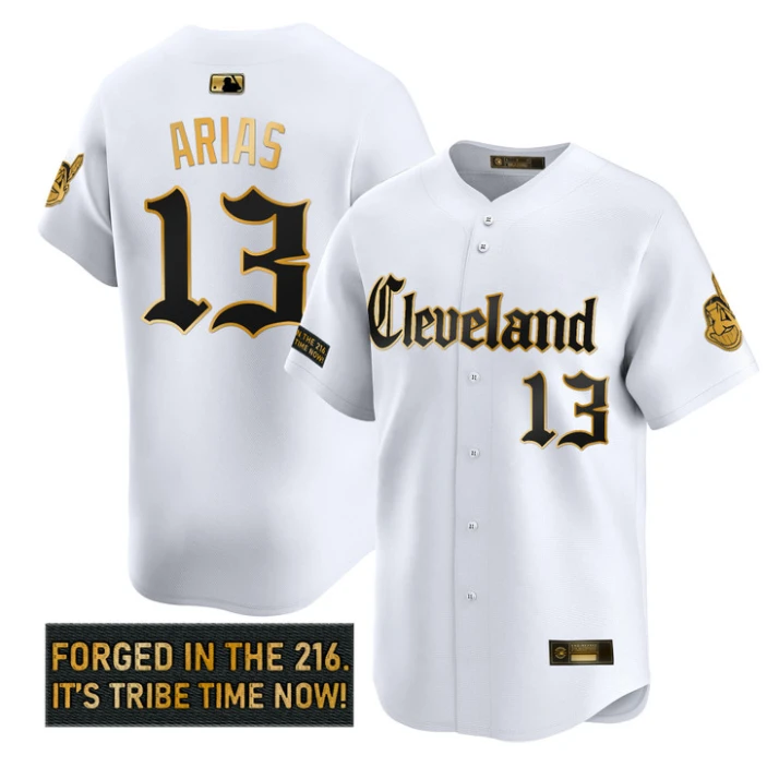 Gabriel Arias Jersey #13 Cleveland Indians Gothic Iron Edition White Gold by My Store