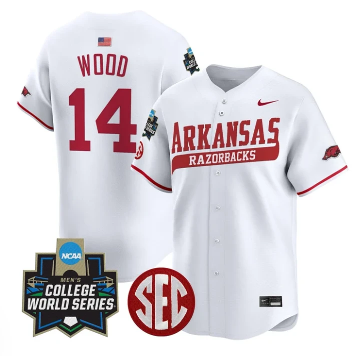 Gage Wood Jersey #14 Arkansas Razorbacks 2025 World Series Stitched White by My Store