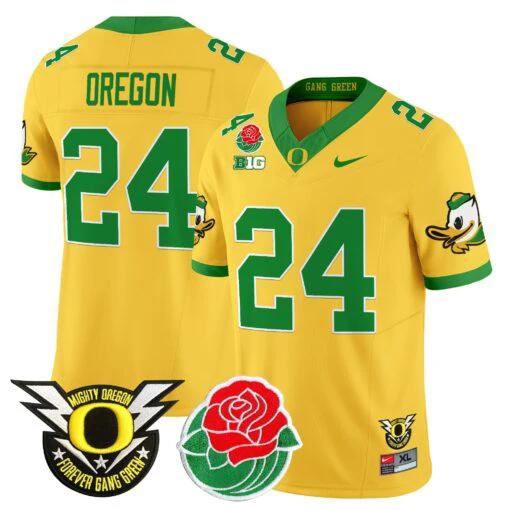 Oregon Jersey #24 Oregon Ducks 2025 Rose Bowl Game Patch Vapor Gold by My Store