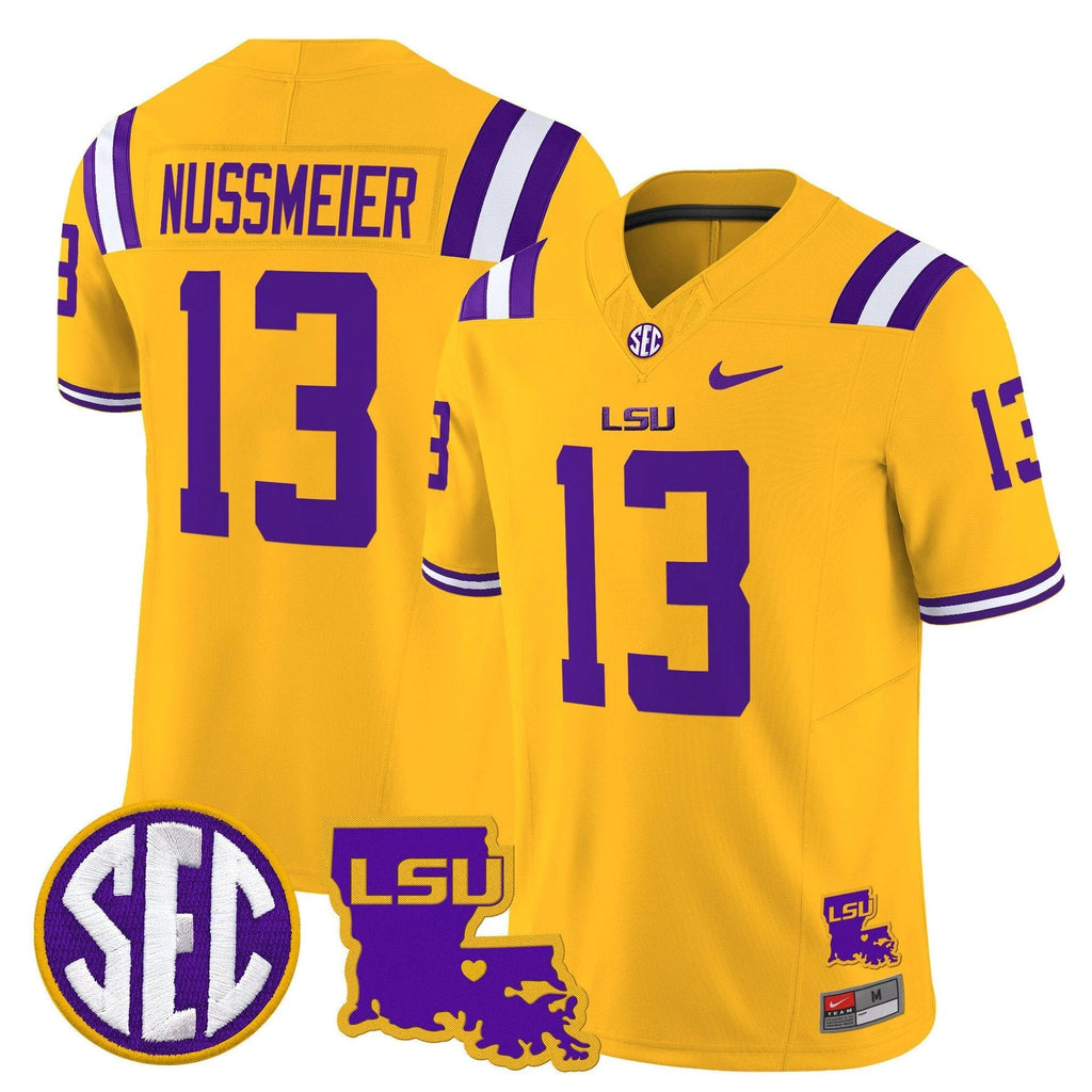 Garrett Nussmeier Jersey #13 LSU Tigers 2025 Louisiana Patch Stitched Gold by My Store
