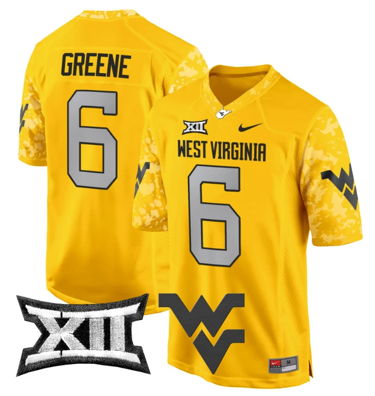 Garrett Greene Jersey #6 West Virginia Mountaineers Game Football Gold by My Store