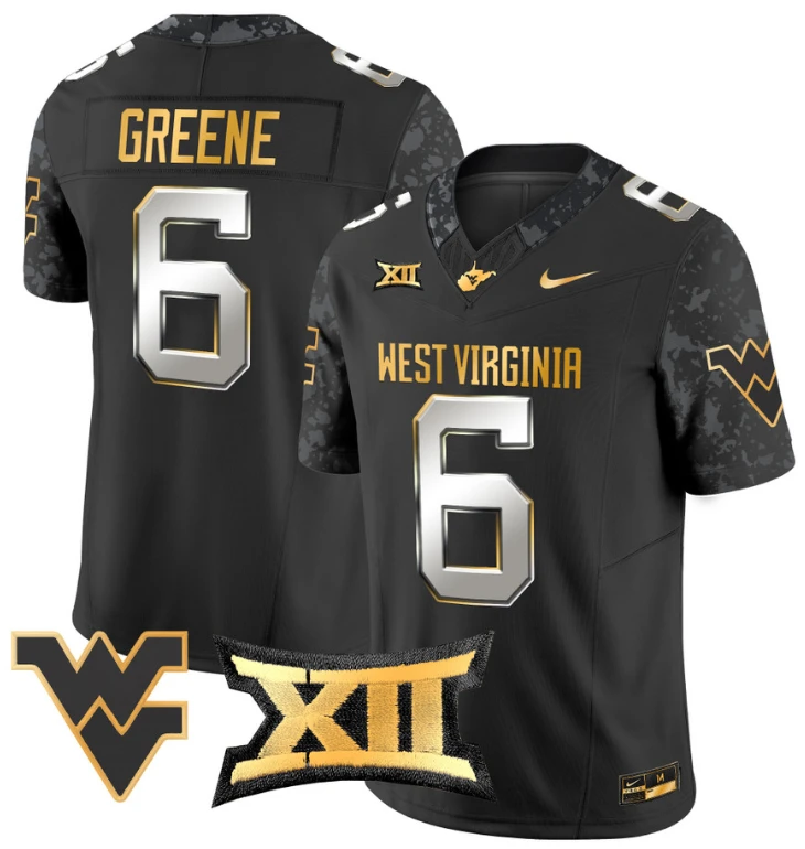Garrett Greene Jersey #6 West Virginia Mountaineers Gold Vapor Football Black Limited by My Store