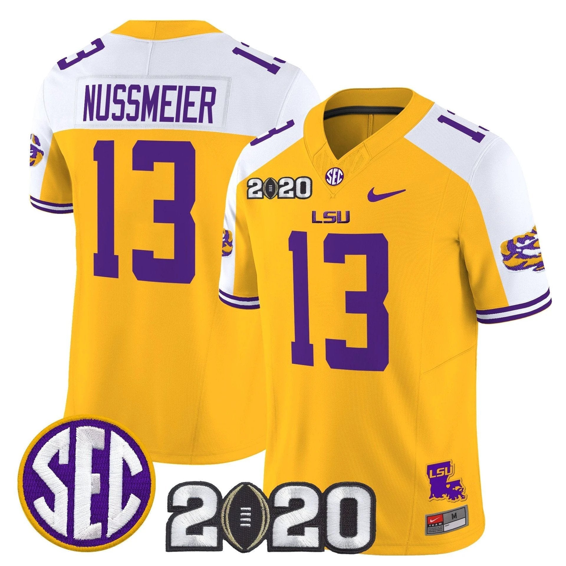 Garrett Nussmeier Jersey #13 LSU Tigers 2020 National Champions Gold Alter by My Store NCAA Football Jerseys