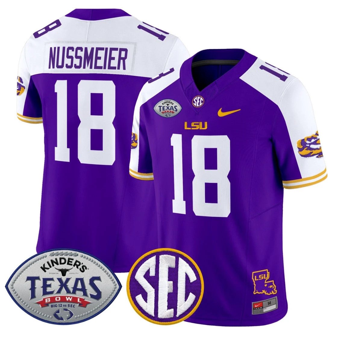 Garrett Nussmeier Jersey #18 LSU Tigers 2025 Texas Bowl Vapor Stitched Purple Alternate by NCAA Football Jersey