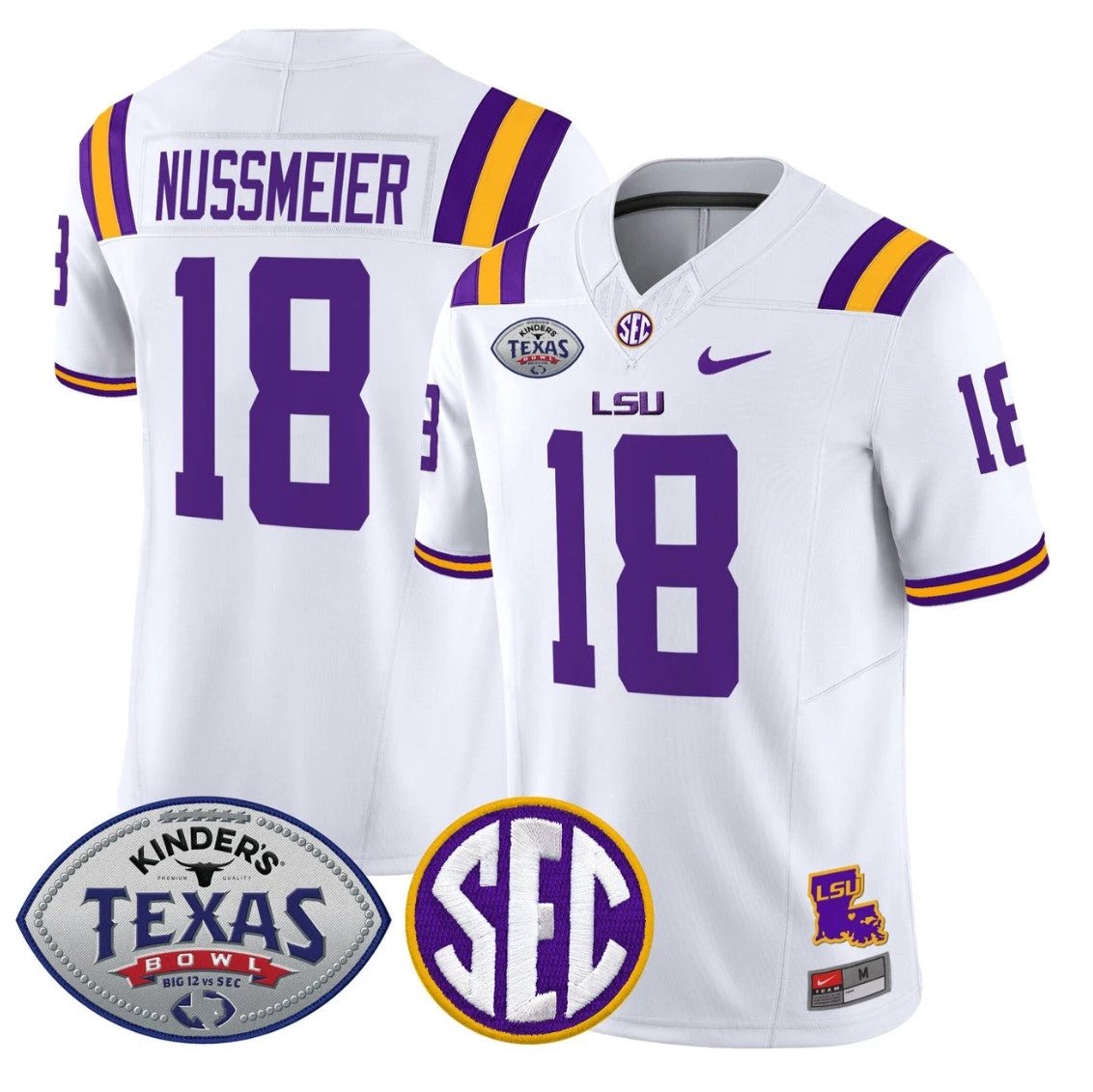 Garrett Nussmeier Jersey #18 LSU Tigers 2025 Texas Bowl Vapor Stitched White by NCAA Football Jersey