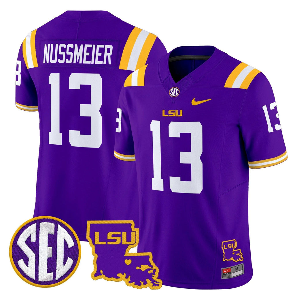 Garrett Nussmeier Jersey #13 LSU Tigers 2025 Louisiana Patch Stitched Purple by My Store
