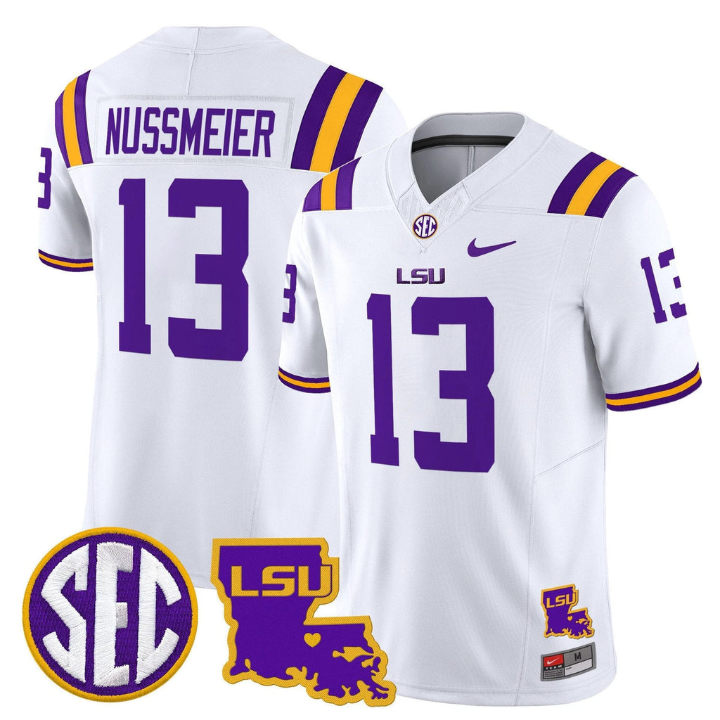 Garrett Nussmeier Jersey #13 LSU Tigers 2025 Louisiana Patch Stitched White by My Store