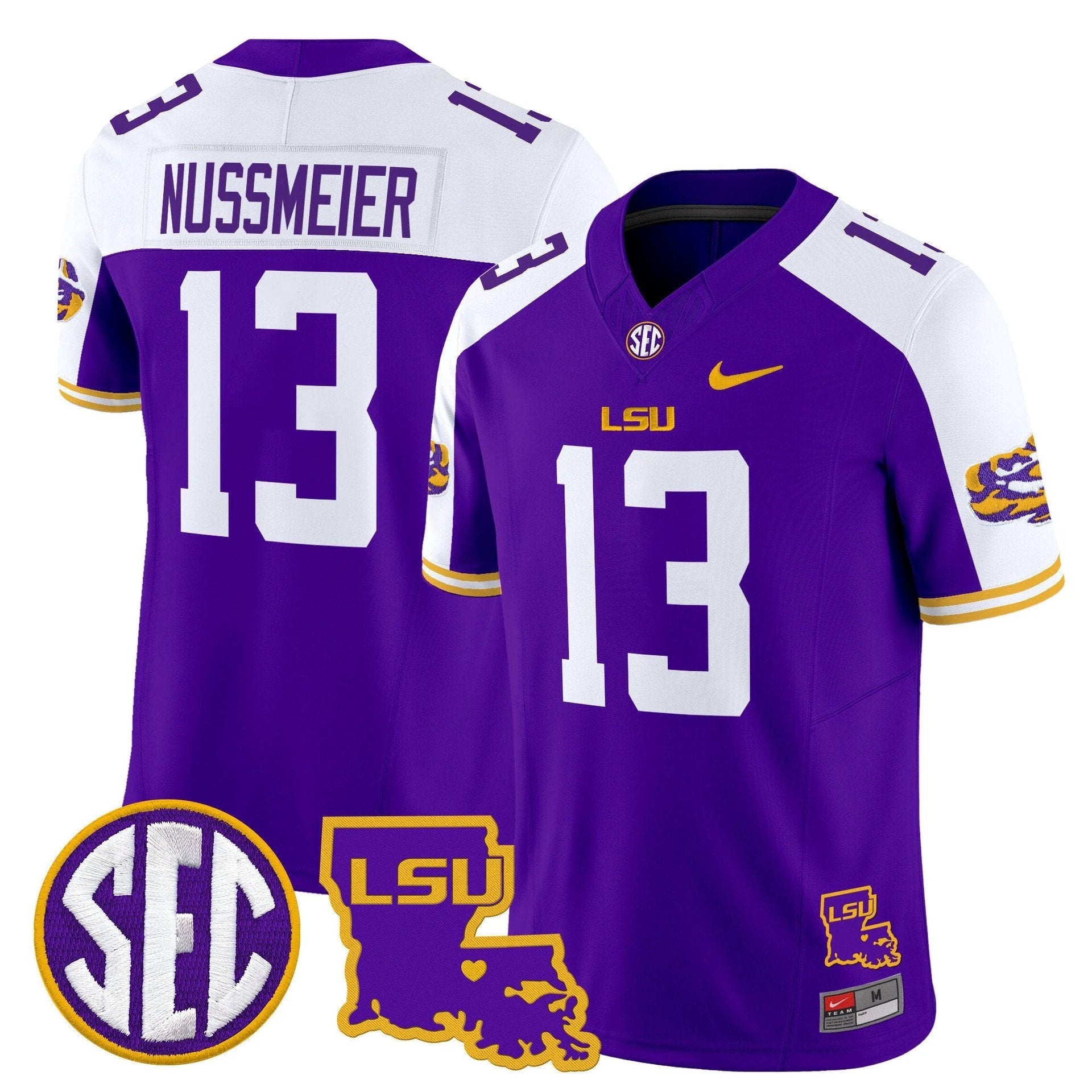 Garrett Nussmeier Jersey #13 LSU Tigers 2025 Louisiana Patch Stitched by My Store NCAA Football Jerseys