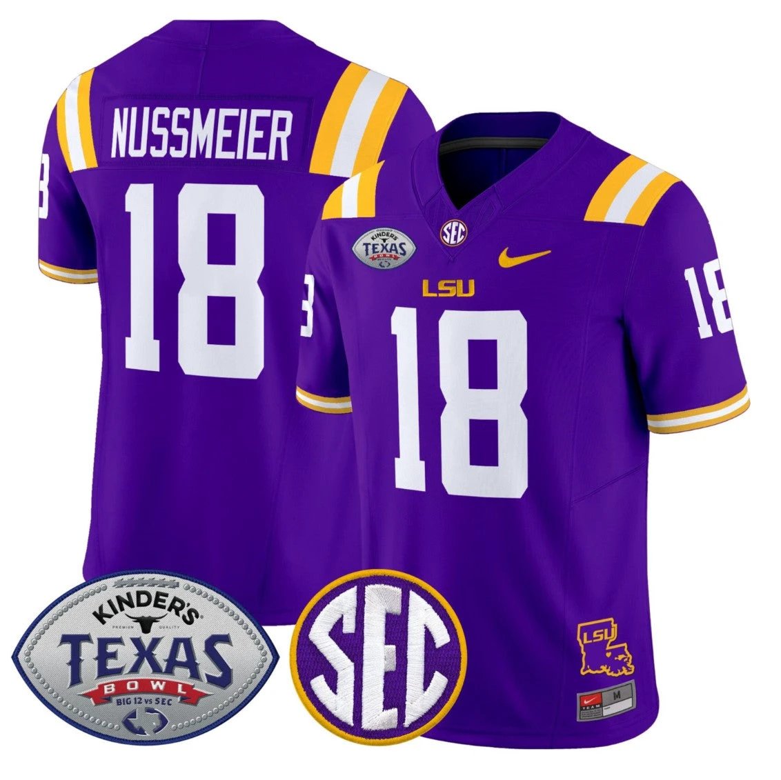 Garrett Nussmeier Jersey #18 LSU Tigers 2025 Texas Bowl Vapor Stitched by My Store NCAA Football Jerseys