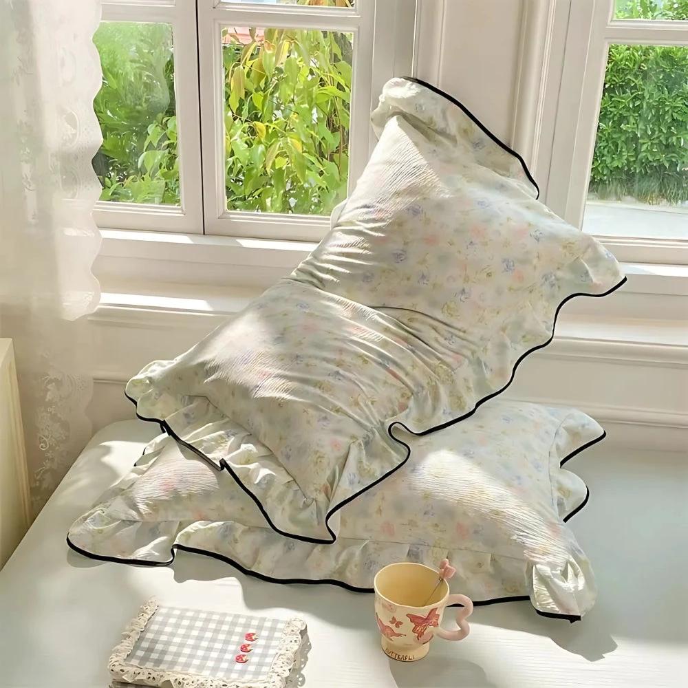 Gauze Floral Ruffled Lace Pillowcases by Casa & Beyond