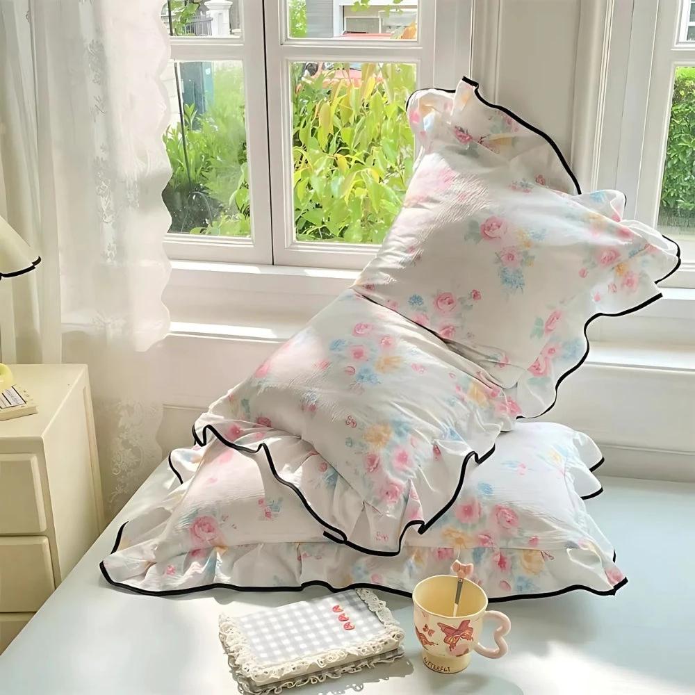 Gauze Floral Ruffled Lace Pillowcases by Casa & Beyond