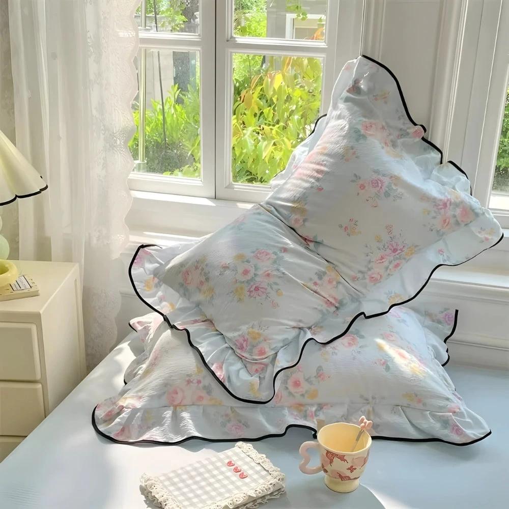Gauze Floral Ruffled Lace Pillowcases by Casa & Beyond