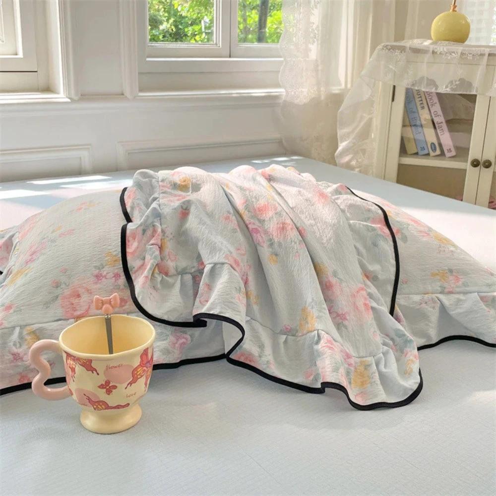 Gauze Floral Ruffled Lace Pillowcases by Casa & Beyond