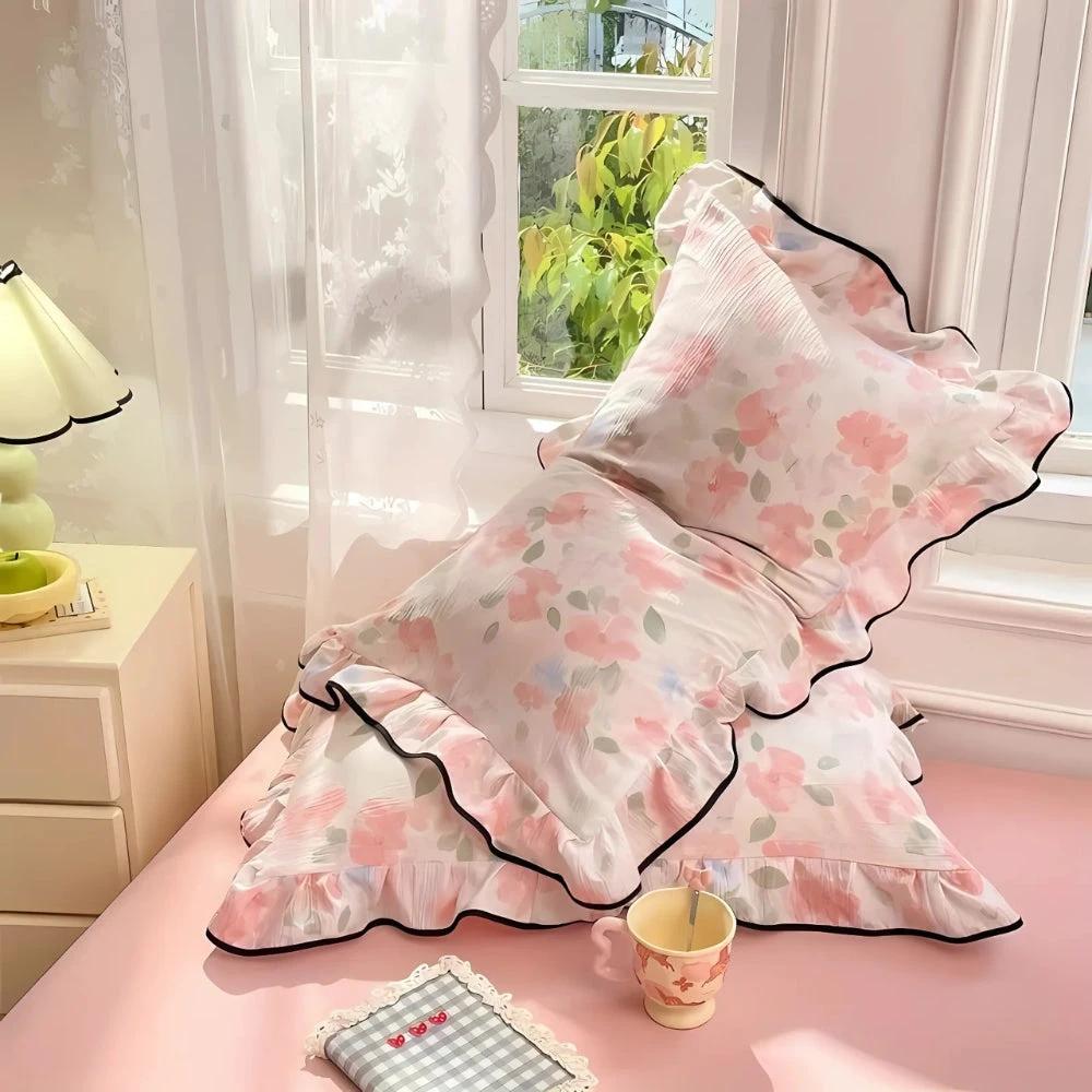 Gauze Floral Ruffled Lace Pillowcases by Casa & Beyond