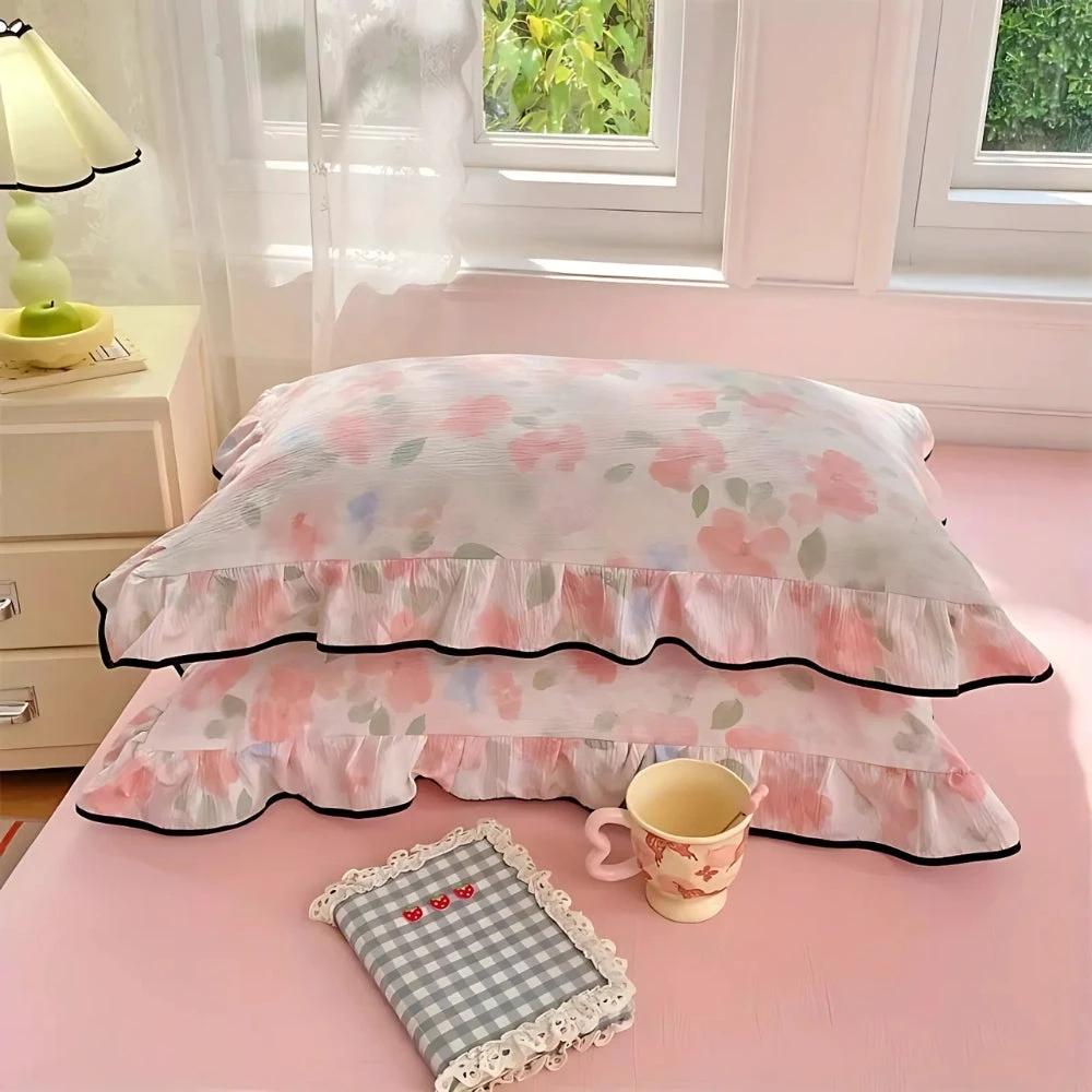 Gauze Floral Ruffled Lace Pillowcases by Casa & Beyond