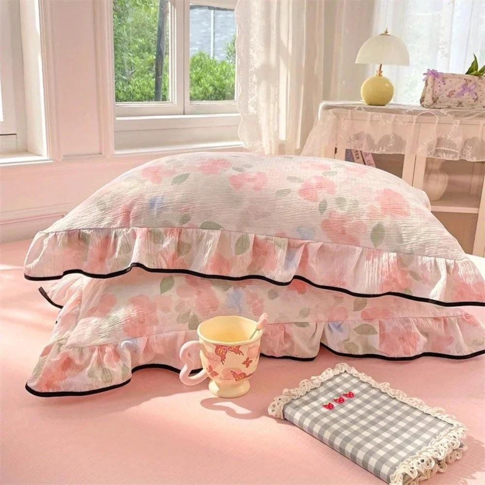 Gauze Floral Ruffled Lace Pillowcases by Casa & Beyond