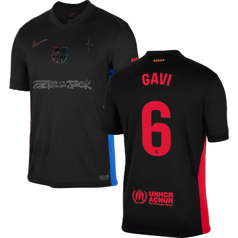 Gavi #6 Barcelona x Travis Scott 2025 Away Jersey – Black by Soccer Jersey