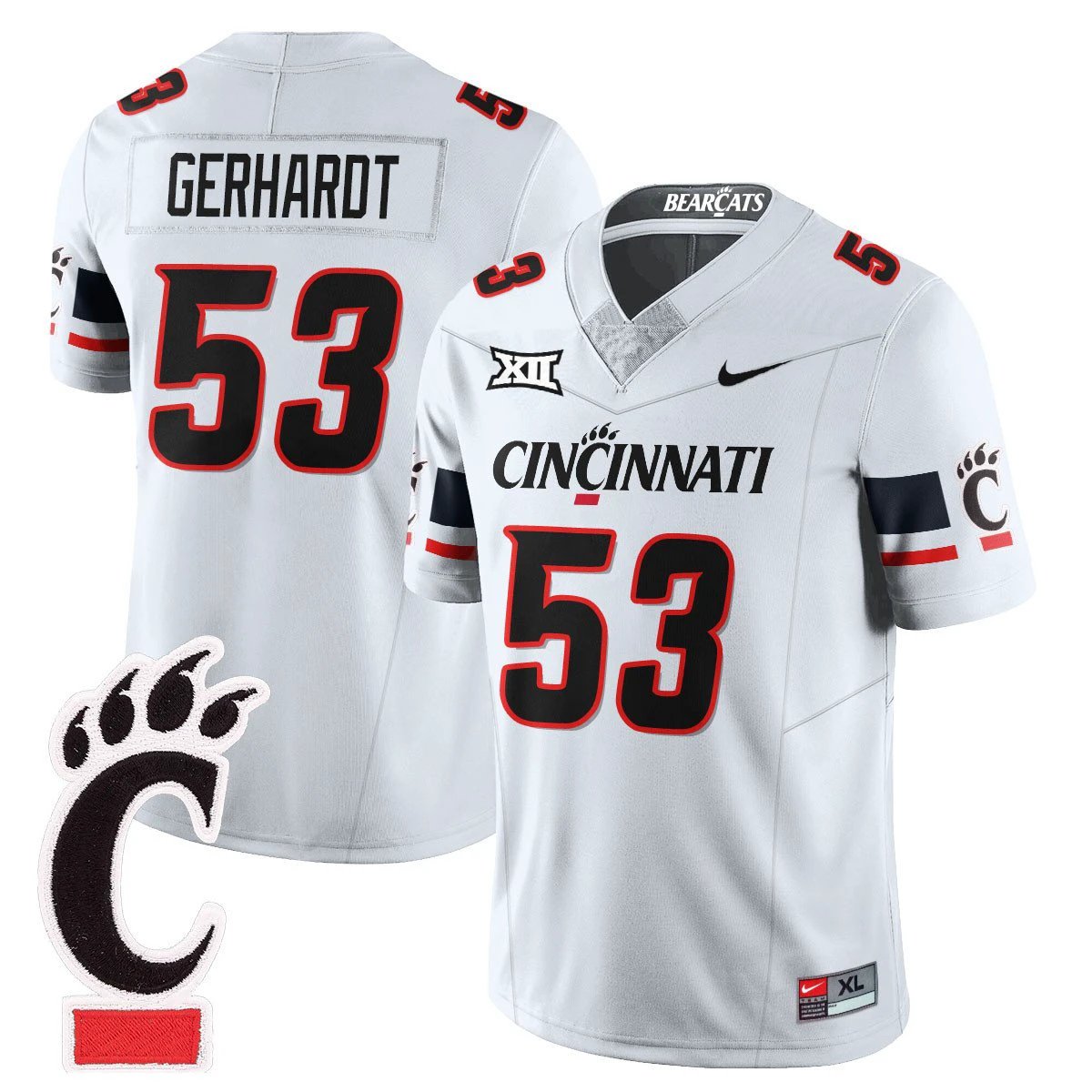 Gavin Gerhardt Jersey #53 Cincinnati Bearcats Football 2025 Stitched White by NCAA Football Jersey