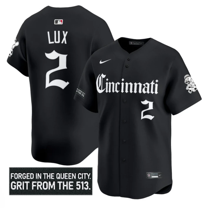 Gavin Lux Jersey #2 Cincinnati Reds Gothic Queen City Edition Stitched Black by My Store