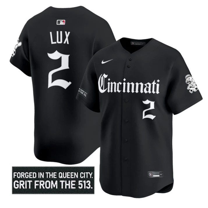 Gavin Lux Jersey #2 Cincinnati Reds Gothic Queen City Edition Stitched Black by My Store
