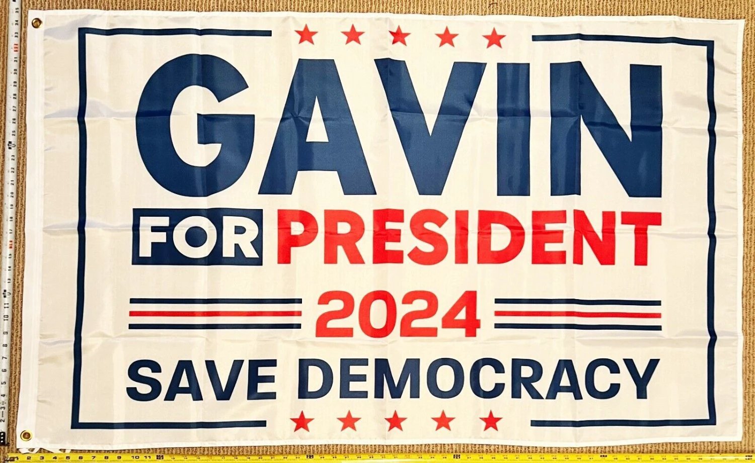 Gavin Newsom Flag White 2024 Democracy Democrat Equality USA Sign 3x5' by flagsjustdoit