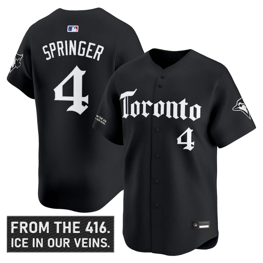 George Springer Jersey #4 Toronto Blue Jays Gothic North Edition Stitched Black by My Store