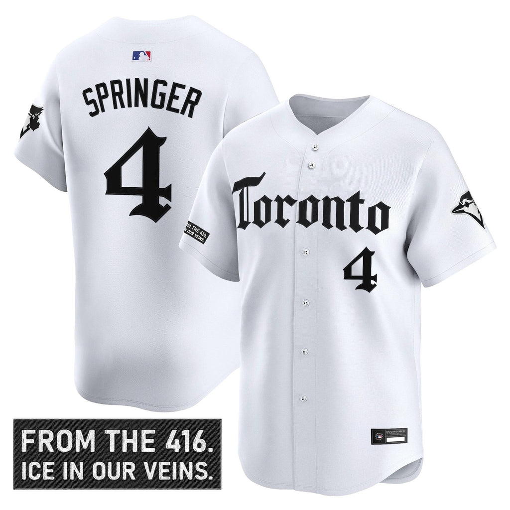 George Springer Jersey #4 Toronto Blue Jays Gothic North Edition Stitched White by My Store