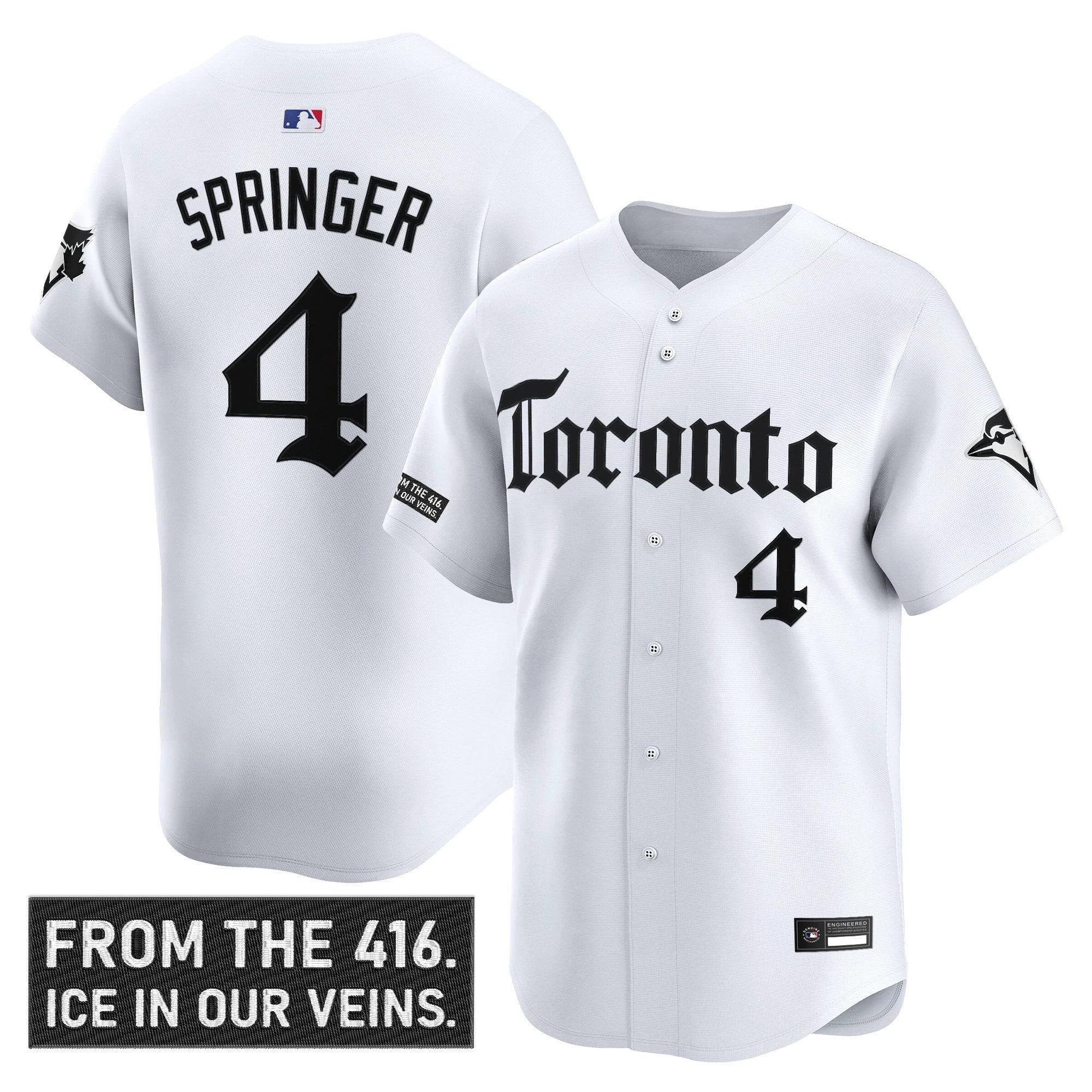 George Springer Jersey #4 Toronto Blue Jays Gothic North Edition Stitched White by My Store