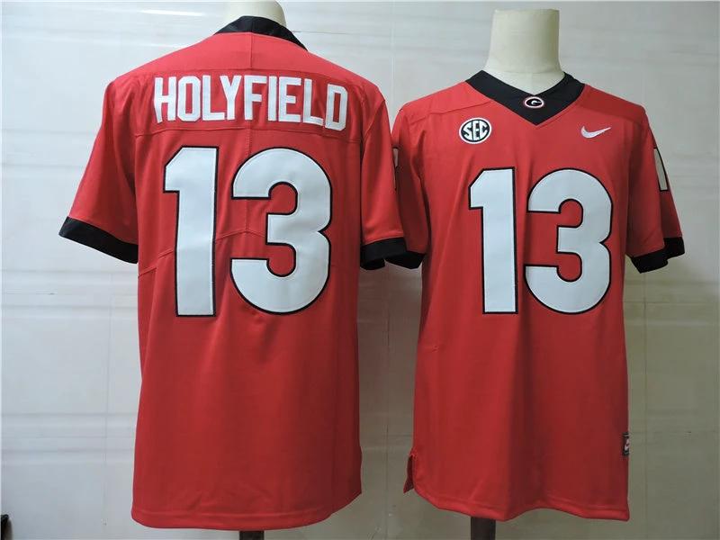 Georgia Bulldogs #13 Holyfield College Football Jersey Red by My Store