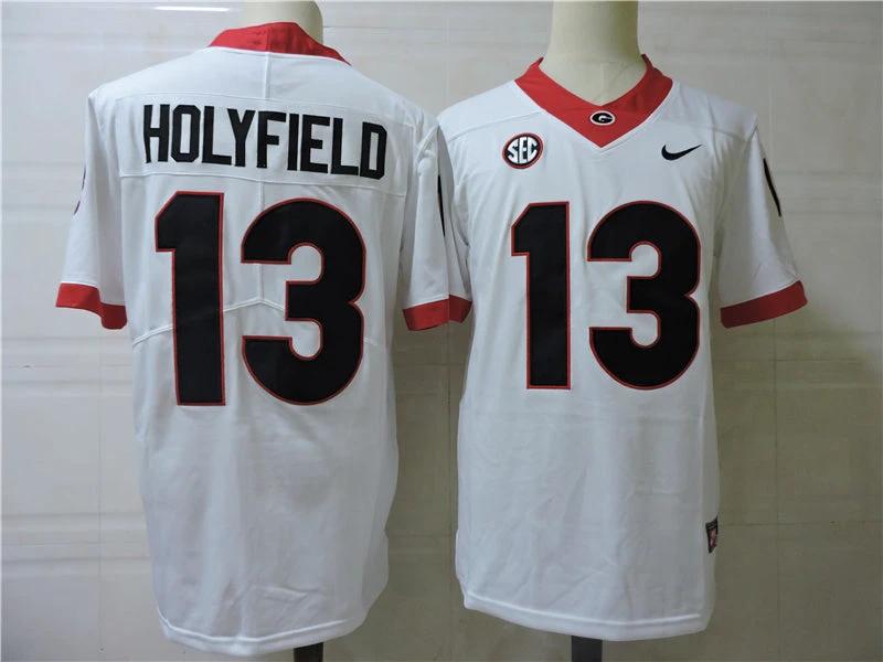 Georgia Bulldogs #13 Holyfield College Football Jersey White by My Store