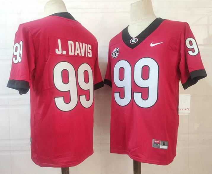 Georgia Bulldogs #99 J.Davis NCAA Football Jersey Red by My Store