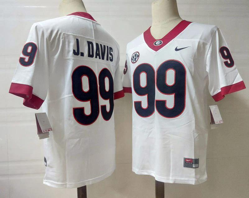 Georgia Bulldogs #99 J.Davis NCAA Football Jersey White by My Store