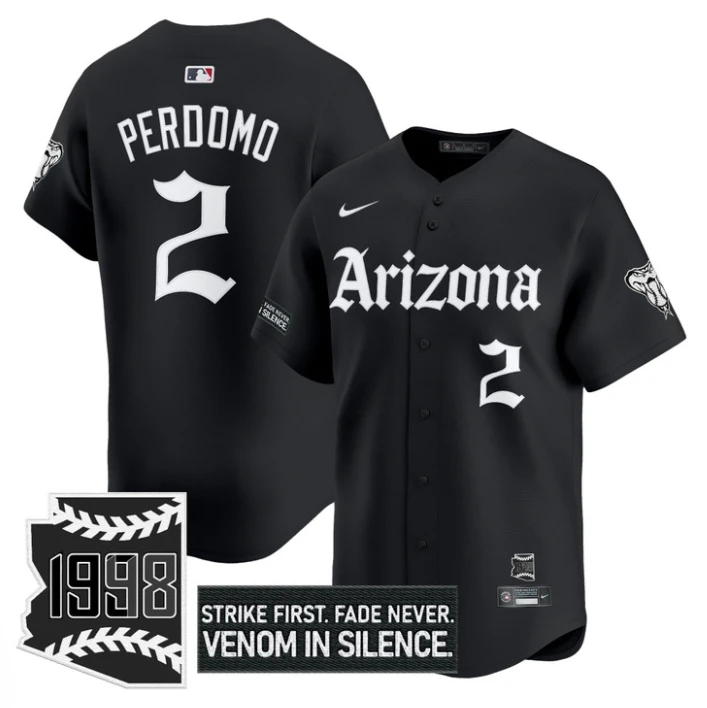 Geraldo Perdomo Jersey #2 Arizona Diamondbacks Gothic Desert Fang Edition Black by My Store