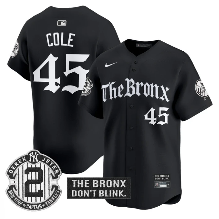 Gerrit Cole Jersey #45 Yankees The Bronx Gothic Ink Drop Edition Black by My Store