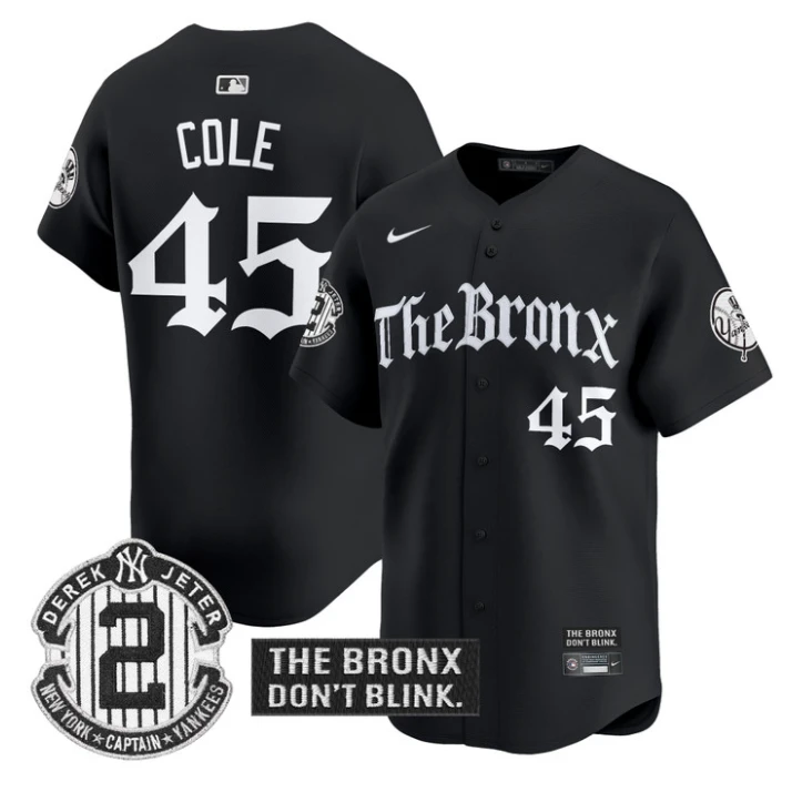 Gerrit Cole Jersey #45 Yankees The Bronx Gothic Ink Drop Edition Stitched Black by My Store