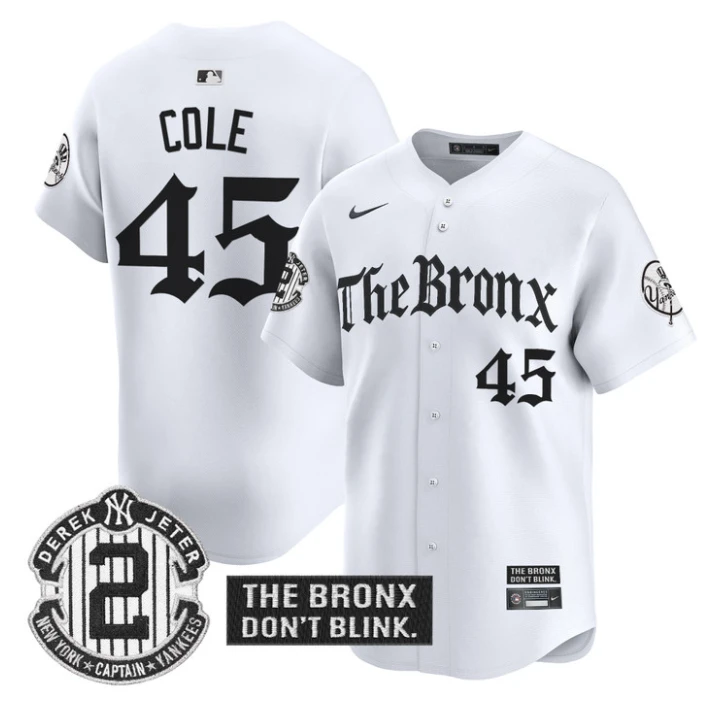 Gerrit Cole Jersey #45 Yankees The Bronx Gothic Ink Drop Edition Stitched White by My Store