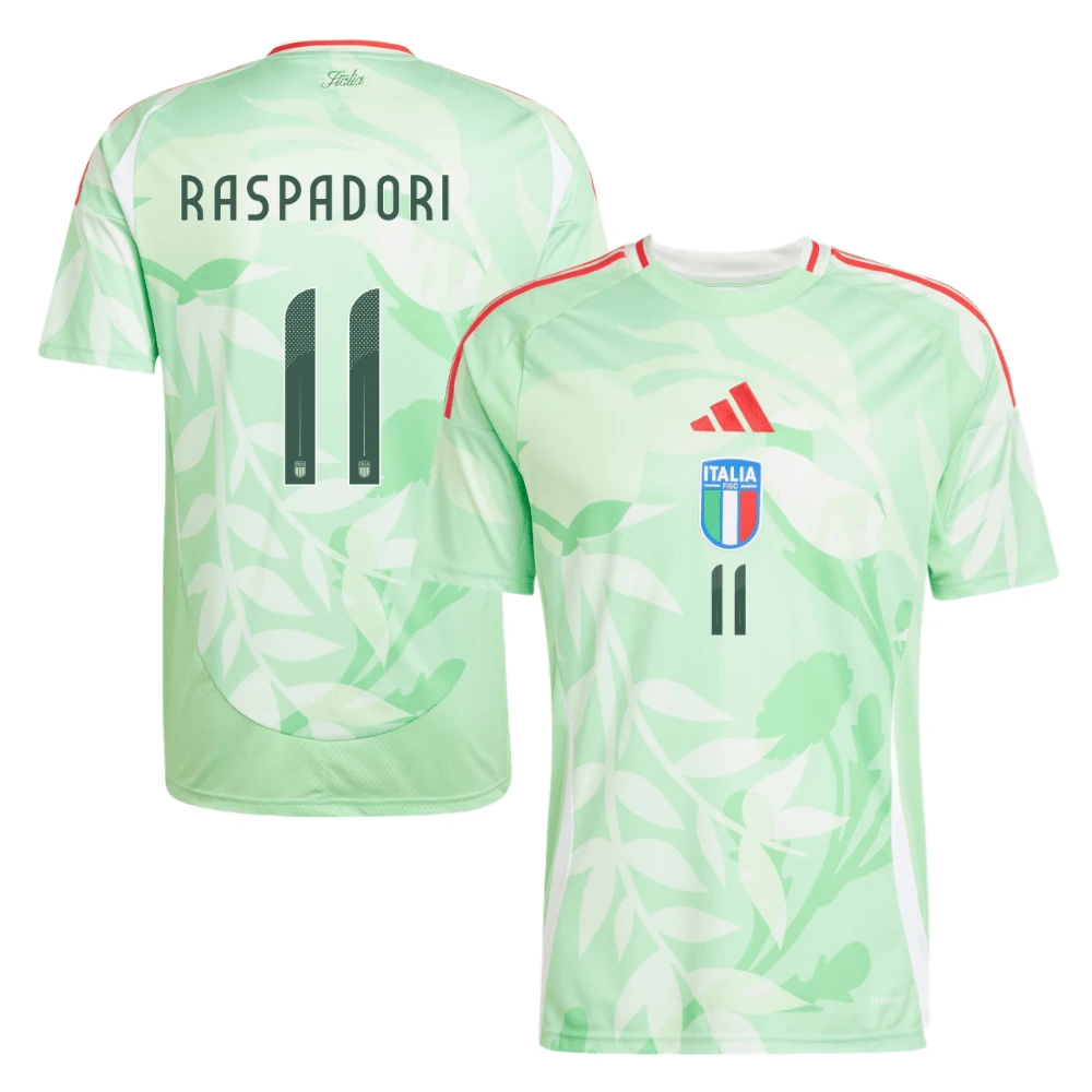 Giacomo Raspadori 11 Italy National Team 2025-26 Away Men Jersey – Green by Soccer Jersey
