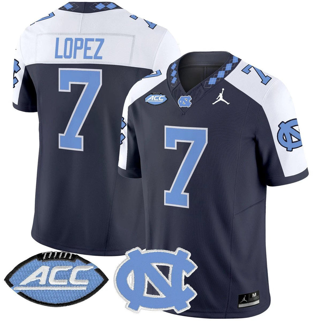 Gio Lopez Jersey #7 North Carolina Tar Heels 2025 Limited Stitched Navy Alter by My Store NCAA Football Jerseys