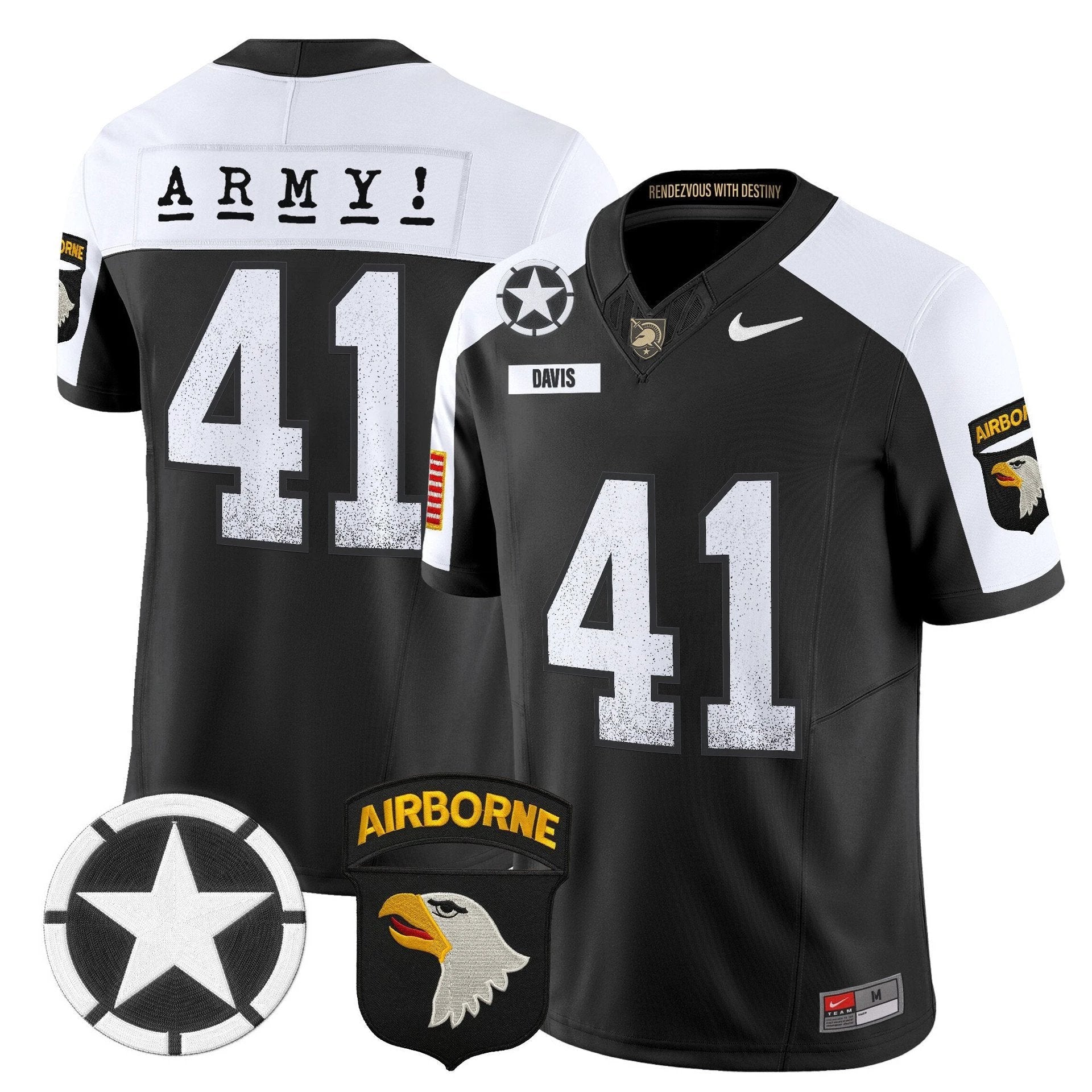 Glenn Davis Jersey #41 Army Black Knights 2025 Screaming Eagles Stitched Black Alter by My Store NCAA Football Jerseys