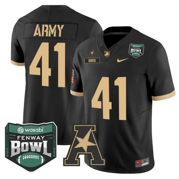 Glenn Davis Jersey #41 Army Black Knights 2025 Fenway Bowl Stitched Black by NCAA Football Jersey