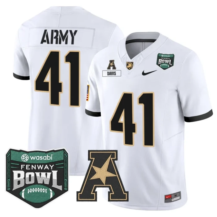Glenn Davis Jersey #41 Army Black Knights 2025 Fenway Bowl Stitched White by NCAA Football Jersey