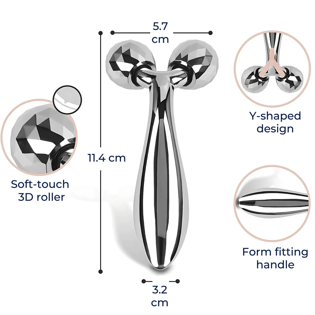 GlowRoller | Face Roller Massager – Depuffing & Lift – Metal Rolling Heads – Daily Spa Facial Bowlift by Bowlift