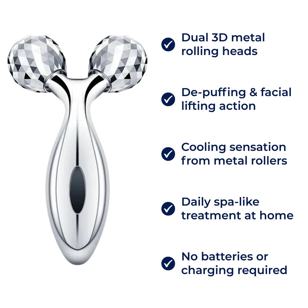 GlowRoller | Face Roller Massager – Depuffing & Lift – Metal Rolling Heads – Daily Spa Facial Bowlift by Bowlift