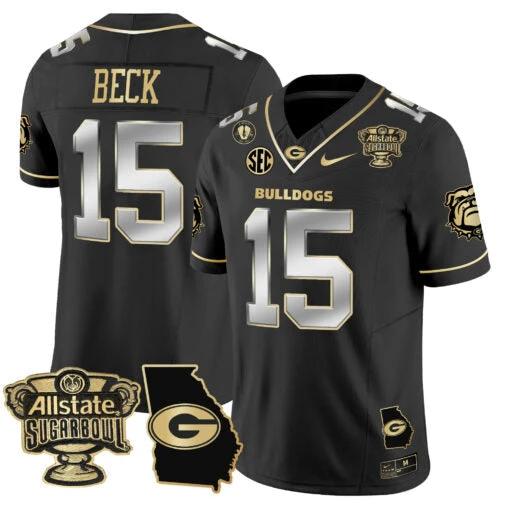 Carson Beck Jersey #15 Georgia Bulldogs 2025 Sugar Bowl Patch Vapor Black Gold by My Store